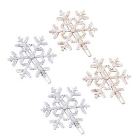 img 3 attached to 🎄 Lurrose 4pcs Christmas Snowflake Hair Clips: Sparkling Gold Hair Barrettes for Festive Hair Styling