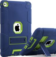 📱 ipad air 2 case - bentoben hybrid shockproof case with kickstand - triple-layer shock resistant drop proof cover for ipad air 2 retina display / ipad 6 - navy blue/green logo