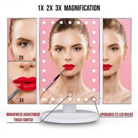 img 3 attached to 💄 EDOOK Trifold Makeup Mirror with Lights, 1x 2X 3X Magnification, Touch Screen Switch, Lighted Vanity Mirror, Dual Power Supply, Portable