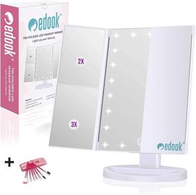img 4 attached to 💄 EDOOK Trifold Makeup Mirror with Lights, 1x 2X 3X Magnification, Touch Screen Switch, Lighted Vanity Mirror, Dual Power Supply, Portable