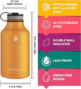 img 3 attached to 🍊 Swig Savvy 64 Ounce Orange Vacuum Insulated Stainless Steel Double Wall Water Bottle with Wide Mouth and Storage Sleeve