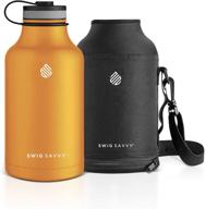 🍊 swig savvy 64 ounce orange vacuum insulated stainless steel double wall water bottle with wide mouth and storage sleeve logo