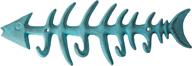 teal blue fish bones wall mount towel rack by comfify - stylish cast iron hanger with 4 hooks - decorative fish skeleton towel hanger with screws and anchors included logo