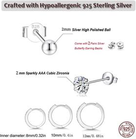 img 2 attached to 925 Sterling Silver Huggie Earrings with AAA Cubic Zirconia for Women - Hypoallergenic Sleeper Hoops in 8/10/12/13MM Diameter
