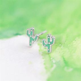 img 3 attached to 🌵 Boma Jewelry Sterling Silver Cactus Stud Earrings with Kelly Green Resin