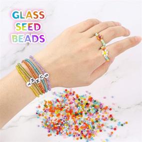 img 1 attached to 📿 DICOBD Craft Beads Kit - 3mm Glass Seed Beads (10800pcs) and Letter Beads (1200pcs) for Friendship Bracelets, Jewelry Making, Necklaces, and Key Chains - Includes 2 Rolls of Cord