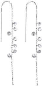 img 4 attached to SLUYNZ Sterling Silver CZ Droplet Dangle Earrings for Women Teen Girls - Sparkling & Elegant Threader Earrings