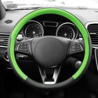 🌿 fh group fh2009 geometric chic green leather steering wheel cover – universal fit for cars, trucks, and suvs logo