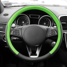 img 4 attached to 🌿 FH Group FH2009 Geometric Chic Green Leather Steering Wheel Cover – Universal Fit for Cars, Trucks, and SUVs