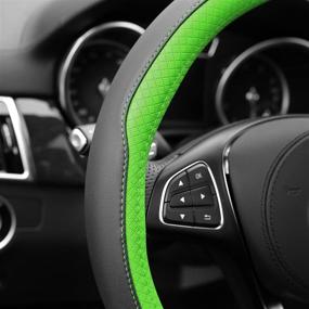 img 3 attached to 🌿 FH Group FH2009 Geometric Chic Green Leather Steering Wheel Cover – Universal Fit for Cars, Trucks, and SUVs