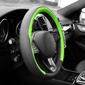 img 1 attached to 🌿 FH Group FH2009 Geometric Chic Green Leather Steering Wheel Cover – Universal Fit for Cars, Trucks, and SUVs
