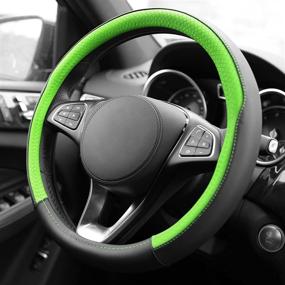 img 2 attached to 🌿 FH Group FH2009 Geometric Chic Green Leather Steering Wheel Cover – Universal Fit for Cars, Trucks, and SUVs