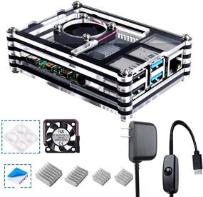 img 4 attached to 📦 Smraza Raspberry Pi 4 Model B Acrylic Case with Cooling Fan, 4PCS Heatsinks, 5V 3A USB-C Power Supply - Black and Clear (RPI 4 Board Not Included)