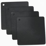 🔥 квадратные силиконовые подставки smithcraft hot pads: антискользящие, гибкие, набор из 4 столовых ковриков для прихваток, открывателя банок и положки для ложек - термостойкие, безопасные для посудомоечной машины, черного цвета логотип