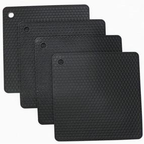 img 4 attached to 🔥 Квадратные силиконовые подставки Smithcraft Hot Pads: антискользящие, гибкие, набор из 4 столовых ковриков для прихваток, открывателя банок и положки для ложек - термостойкие, безопасные для посудомоечной машины, черного цвета