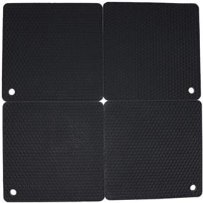 img 3 attached to 🔥 Квадратные силиконовые подставки Smithcraft Hot Pads: антискользящие, гибкие, набор из 4 столовых ковриков для прихваток, открывателя банок и положки для ложек - термостойкие, безопасные для посудомоечной машины, черного цвета