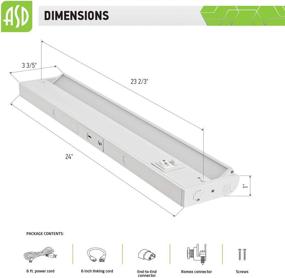 img 2 attached to 💡 ASD LED Swivel Under Cabinet Lighting, 24 Inch, Dimmable, Hardwired or Plug-in Installation, 3 Color Options - 2700K/3000K/4000K, Rotatable Lens, Linkable, ETL & Energy Star Certified, White Finish