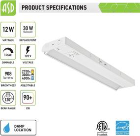 img 3 attached to 💡 ASD LED Swivel Under Cabinet Lighting, 24 Inch, Dimmable, Hardwired or Plug-in Installation, 3 Color Options - 2700K/3000K/4000K, Rotatable Lens, Linkable, ETL & Energy Star Certified, White Finish