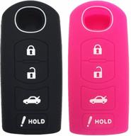 ezzy auto black and hot pink silicone rubber key fob case for mazda 4 buttons key: enhanced protection and style logo