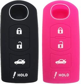 img 4 attached to Ezzy Auto Black and Hot Pink Silicone Rubber Key Fob Case for Mazda 4 Buttons Key: Enhanced Protection and Style