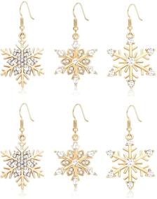 img 4 attached to ❄️ Christmas Snowflake Crystal Dangle Earrings - Festive Xmas Winter Holiday Hook Jewelry for Women and Girls Gift