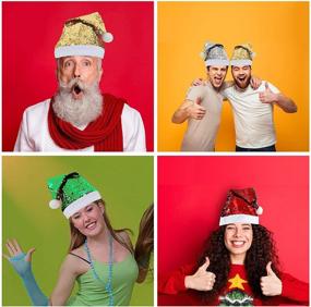 img 1 attached to 🎉 Glitter and Glamour: Whaline 4 Pack Reversible Sequin Santa Hats for Christmas & Winter Parties