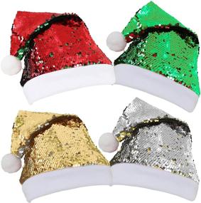 img 4 attached to 🎉 Glitter and Glamour: Whaline 4 Pack Reversible Sequin Santa Hats for Christmas & Winter Parties