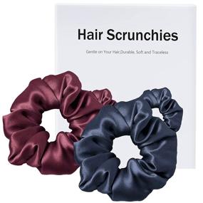 img 4 attached to 💆 Sleek and Gentle Hair Care: Silk Charmeuse Scrunchies for Women - 2 Pack