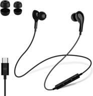 🎧 kingone usb c headphones 2021 - hifi stereo type c earbuds with mic & volume control | compatible with google pixel 4/3/2 xl, sony xz2, oneplus 6t, & more | 2 earplugs included - black logo