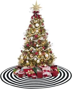 img 2 attached to 🎄 AHOOCUSTOM Small Black and White Christmas Tree Skirt: Annual Rings Design for Rustic Farmhouse Decorations and Merry Xmas Holiday Party Supplies - Slim Tree Mat Ornaments for Mini Tabletop Trees