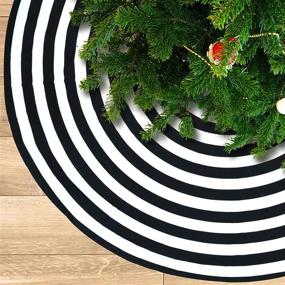 img 3 attached to 🎄 AHOOCUSTOM Small Black and White Christmas Tree Skirt: Annual Rings Design for Rustic Farmhouse Decorations and Merry Xmas Holiday Party Supplies - Slim Tree Mat Ornaments for Mini Tabletop Trees