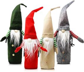 img 4 attached to 🎅 Pack of 4 Festive Christmas Gnome Wine Bottle Covers - Holiday Decorations for Home, Christmas Wine Bottle Gifts