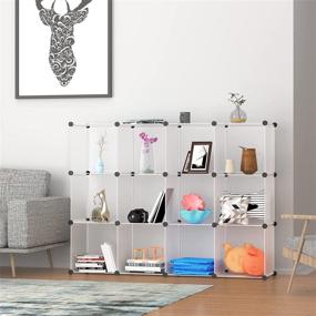 img 3 attached to JIANQU 12 Cube Storage Organizer - White Cubical Modular DIY 📦 Plastic Cube Bookshelf for Home, Office, Living Room - Square Closet Cabinet Shelving