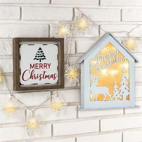 img 3 attached to 🏠 Charming 8-Inch White Wooden Christmas House: Wall Hanging Decor with Timer LED Lights, Battery Operated – Perfect Christmas Table Decoration