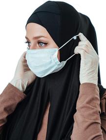 img 1 attached to 🧕 Ready-to-Wear Cotton Head Scarf: Instant Black Hijab with Buttons for Mask - Muslim Accessories for Women