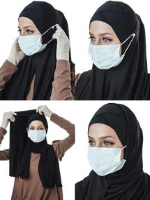 img 3 attached to 🧕 Ready-to-Wear Cotton Head Scarf: Instant Black Hijab with Buttons for Mask - Muslim Accessories for Women