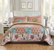 quilted coverlet bedspread set - patchwork floral squares in beige, 🛏️ red, light blue, green, and white - new arrival - #valencia... (king/california king) logo