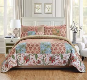 img 1 attached to Quilted Coverlet Bedspread Set - Patchwork Floral Squares in Beige, 🛏️ Red, Light Blue, Green, and White - New Arrival - #Valencia... (King/California King)