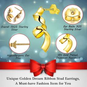 img 1 attached to 🎀 Ribbon Stud Earrings - S925 Sterling Silver Hypoallergenic Gold Earrings for Women and Girls, 18k Gold Plated - Perfect Gifts for Christmas, Thanksgiving, Valentine's Day, and Mother's Day