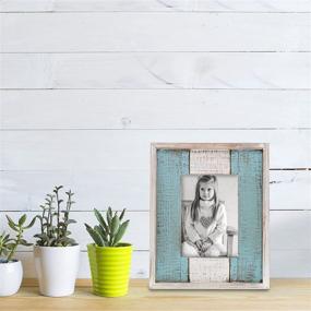 img 2 attached to 🔳 White and Turquoise Rustic Distressed Wood Photo Frame, 5"x7" - by Barnyard Designs