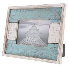 img 1 attached to 🔳 White and Turquoise Rustic Distressed Wood Photo Frame, 5"x7" - by Barnyard Designs