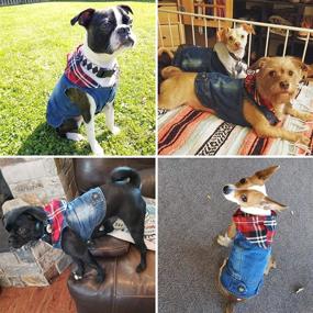 img 1 attached to 👕 Vintage Washed Denim Jeans Jacket Coat for Small Medium Dogs | QEQRUG Dog Hoodie Vest with Red Plaid Hat, Size L