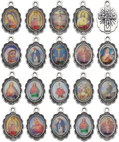 img 4 attached to 📿 WOCRAFT 50pcs Antique Silver Picture Jesus Enamel Our Lady Miraculous Medal Floral Rosary Centerpiece Alloy Crucifix Cross Mother's Day Pendants Charms - Ideal for Jewelry Making (M218)