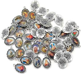 img 2 attached to 📿 WOCRAFT 50pcs Antique Silver Picture Jesus Enamel Our Lady Miraculous Medal Floral Rosary Centerpiece Alloy Crucifix Cross Mother's Day Pendants Charms - Ideal for Jewelry Making (M218)