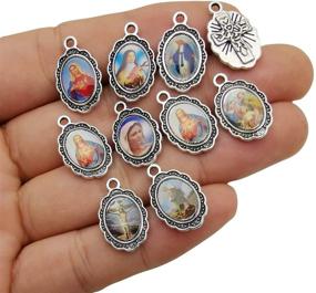 img 3 attached to 📿 WOCRAFT 50pcs Antique Silver Picture Jesus Enamel Our Lady Miraculous Medal Floral Rosary Centerpiece Alloy Crucifix Cross Mother's Day Pendants Charms - Ideal for Jewelry Making (M218)