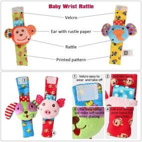 img 2 attached to 🐘 Entertaining ThinkMax Wrist Foot Rattles for Baby - 8 Pcs Soft Animal Rattles & Foot Finder Socks: Elephant, Monkey, Piggy, and Puppy