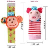 🐘 entertaining thinkmax wrist foot rattles for baby - 8 pcs soft animal rattles & foot finder socks: elephant, monkey, piggy, and puppy logo