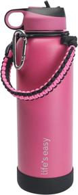 img 4 attached to 🍼 Life's Easy 40oz Straw Lid Bottle with Carabiner Handle, Silicone Sleeve - Insulated Flask for Hot and Cold Drinks (Pink/Black)