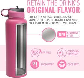 img 2 attached to 🍼 Life's Easy 40oz Straw Lid Bottle with Carabiner Handle, Silicone Sleeve - Insulated Flask for Hot and Cold Drinks (Pink/Black)