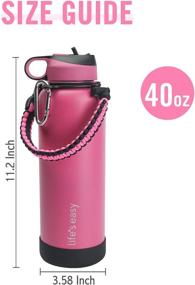 img 3 attached to 🍼 Life's Easy 40oz Straw Lid Bottle with Carabiner Handle, Silicone Sleeve - Insulated Flask for Hot and Cold Drinks (Pink/Black)